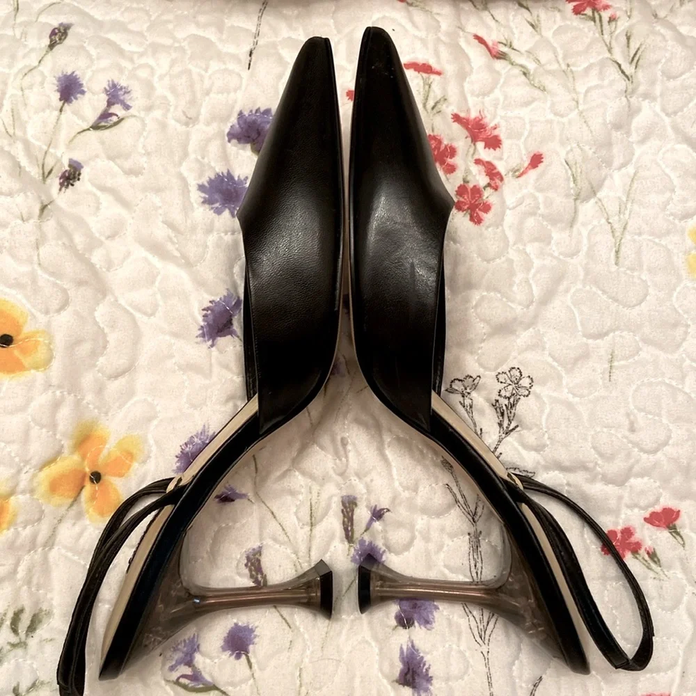 Nine West Slingbacks In The Clear Heels Pointy Toe Black Worn Once WM SZ 7 1/2 M